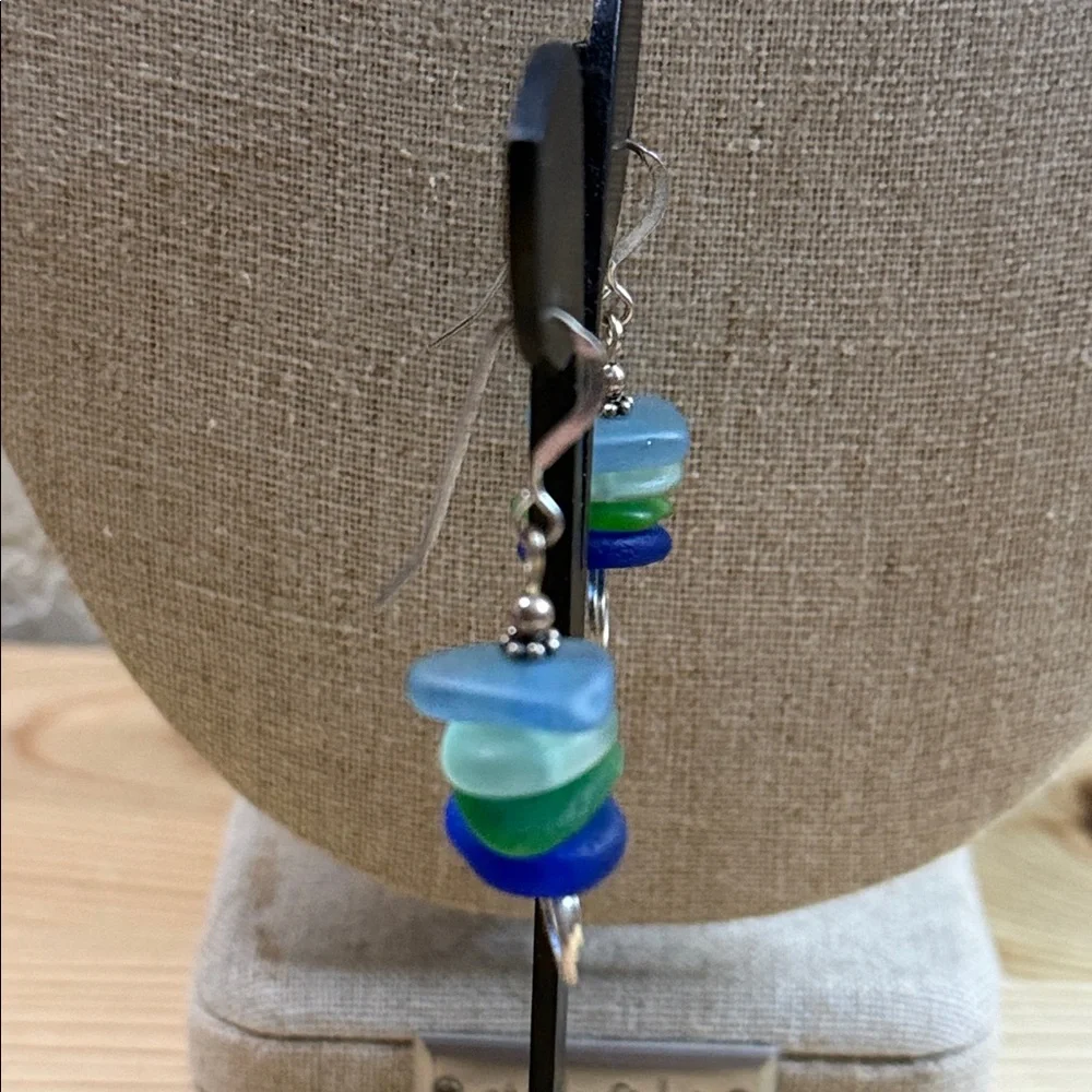 Fashion Jewelry Blue and Green Sea Glass Earrings - Picture 3 of 4
